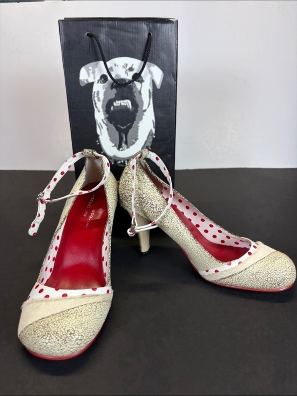 Irregular Choice Polka Dot Gold Pony Hair Heels Size 10
